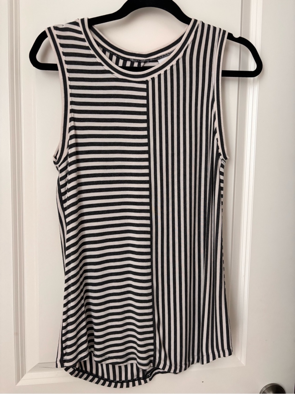 CAbi Black and White Striped Mixed-Stripe Tank